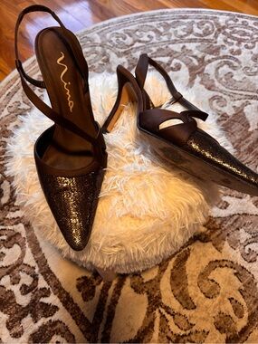 Nina Brown Metallic Pointed Slingback Flats